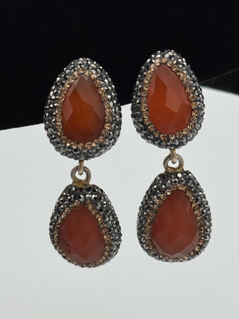 Vintage Tom Flas Sterling Silver 925 Orange Stone Clip-On Earrings